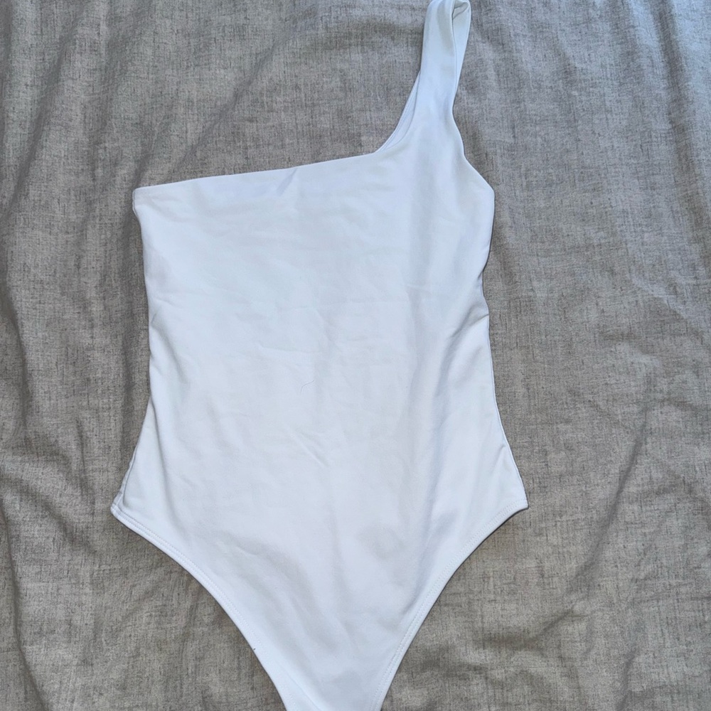 One Shoulder White Bodysuit